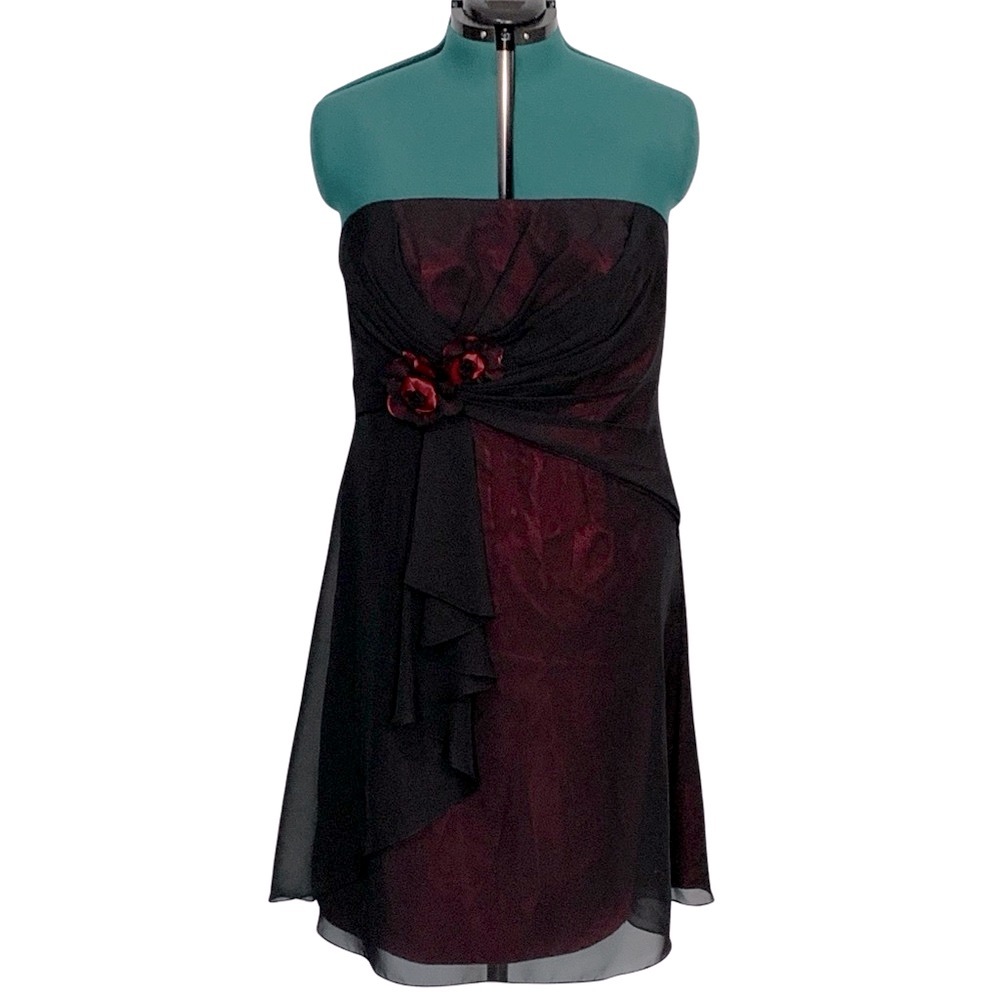 Beautiful Strapless Sheer over Satin Dress